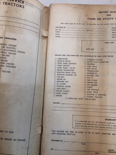 Allis Chalmers Model D10 D12 Tractors Operators Instructions Manual TM-215 A BB