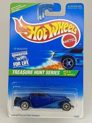 1996 Hot Wheels Treasure Hunt Series Blue '37 Bugatti #12 w/Protecto Pak