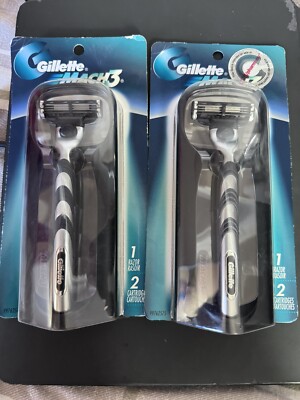 2 Pack Of Original Gillette Mach3 Razor Handle With 2 Cartridges