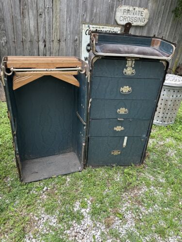 Antique Hartmann Gibraltarized Steamer Trunk Wardrobe Antique Hartmann Gibraltarized Steamer Trunk Wardrobe