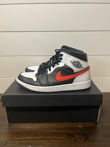 Nike Air Jordan 1 Mid Mens Black Chile Red White Shoes