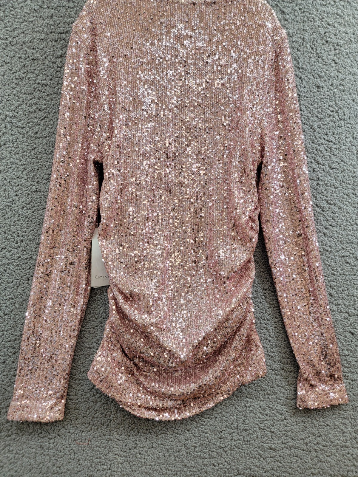 Karen Kane Side Shirred Sequin Top Women XS Pink Round Neck Long Sleeve Pullover - Picture 14 of 16