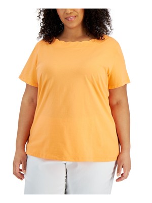 

ANNE KLEIN Женская оранжевая футболка с зубчатым коротким рукавом и круглым вырезом, плюс, Оранжевый