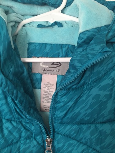 Champion Girls Winter PUFFER Jacket Coat w/ Hood Xs 4 / 5 Teal Blue