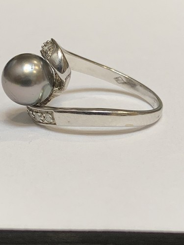 VINTAGE 14K White GOLD 8.4 MM TAHITIAN PEARL  DIAMOND COCKTAIL RING SIZE 7