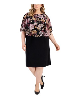 CONNECTED APPAREL Womens Black Jersey Knee Length Sheath Dress Plus 20W