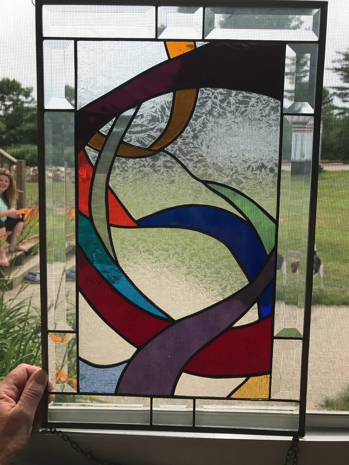 Flowing Ribbons Stained Glass Panel Handmade in the USA