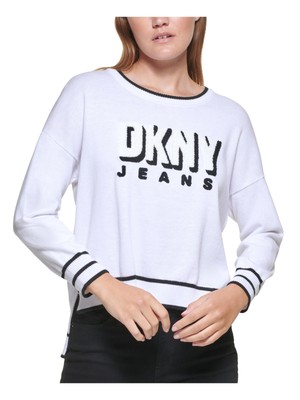 

DKNY JEANS Женский белый свитер с длинными рукавами и круглым вырезом