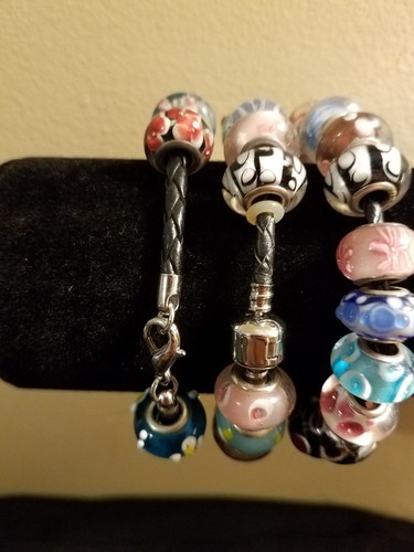 Lot Of 6 Leather Bracelets With Blown Glass Beads Stocking Stuffer Wholesale...