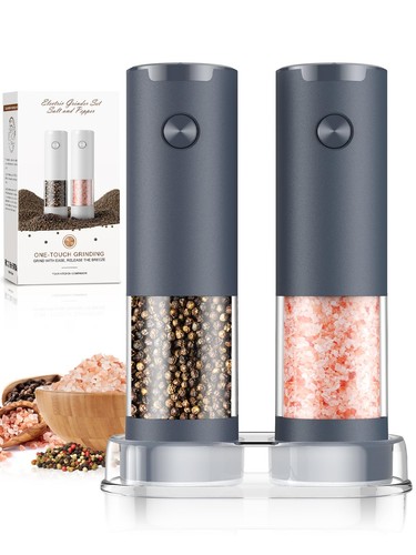 Salt and Pepper Shakers Electric Grinder Set Kitchen 2 Pack, Gray