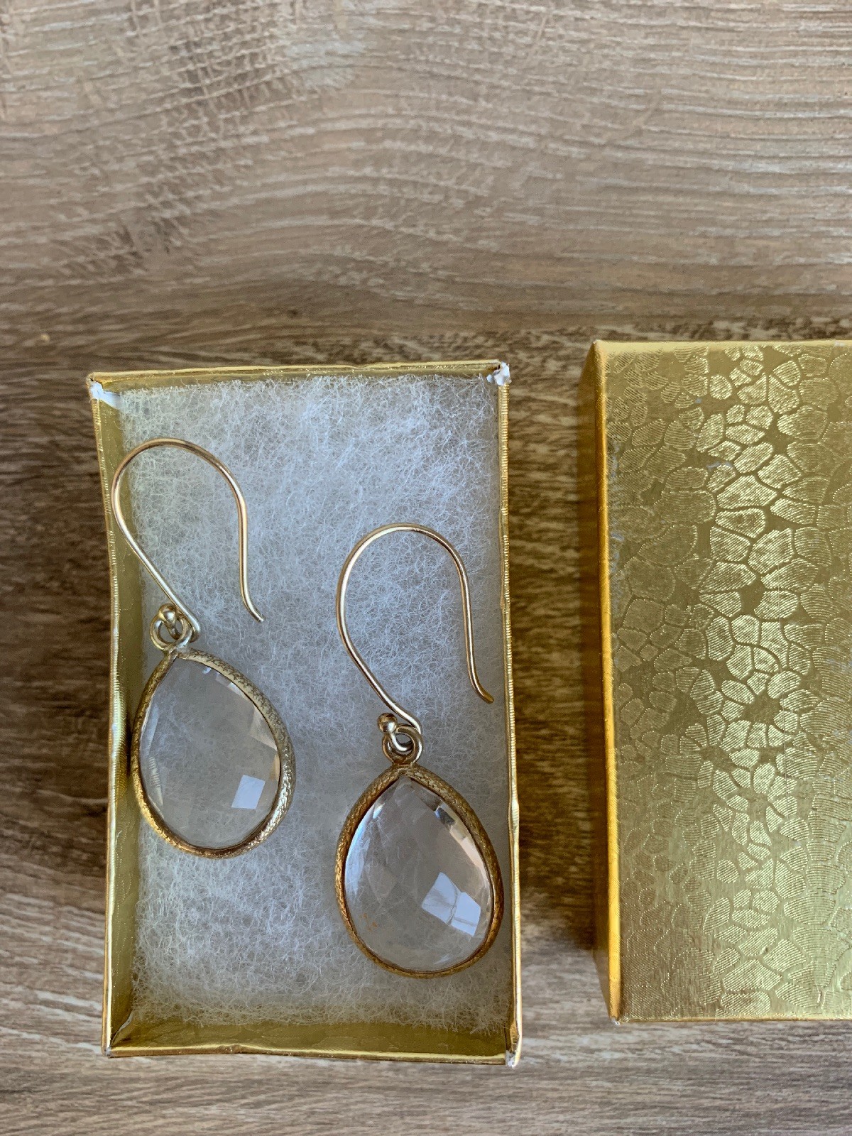 Novica Clear Quartz Pear Dangle Drop Earrings Gold Vermeil RETAIL $118.99