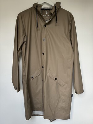 Rains Curve Rain Jacket Size S UK10 Mushroom Brown Rubberised Oversized *Flaws*