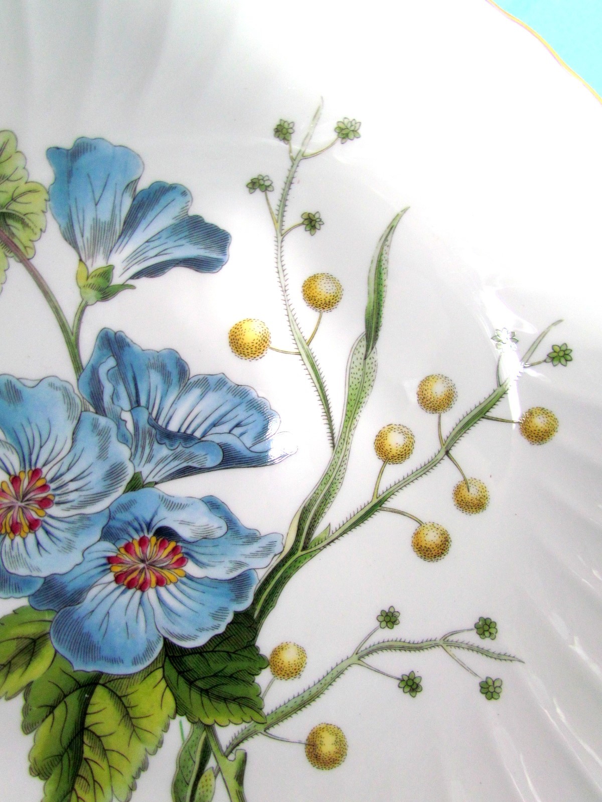 Spode Stafford Flowers 12 Inch Blue Poppies Pierced Handled Cake Plater