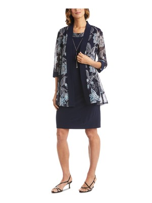 

R-M RICHARDS Женская темно-синяя текстурированная прозрачная цветочная куртка с рукавом 3/4 для работы, Navy, 7893