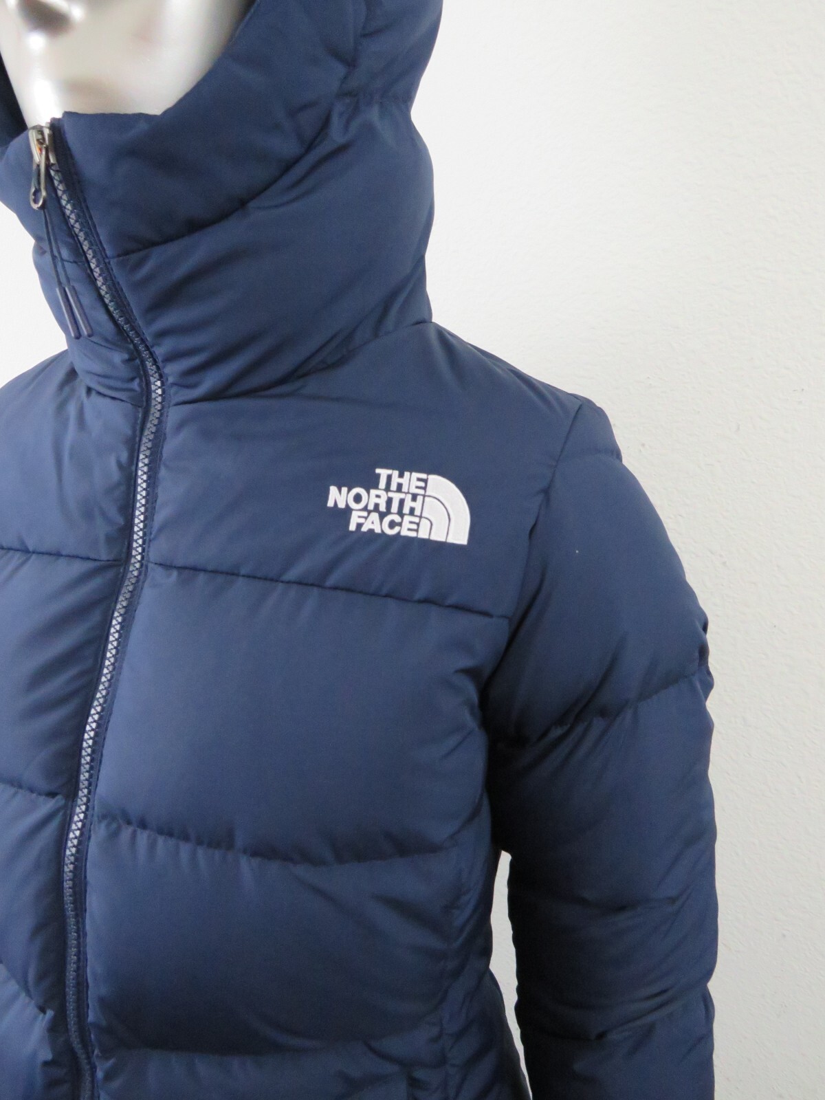 Pre-owned The North Face Womens  Gotham Mid Parka 550-down Winter Jacket Hooded - Navy Blue In Summit Navy Blue / Tnf White Logo