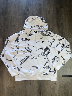nike all over print swoosh hoodie pullover blue white mens size m signature rare 363902521764