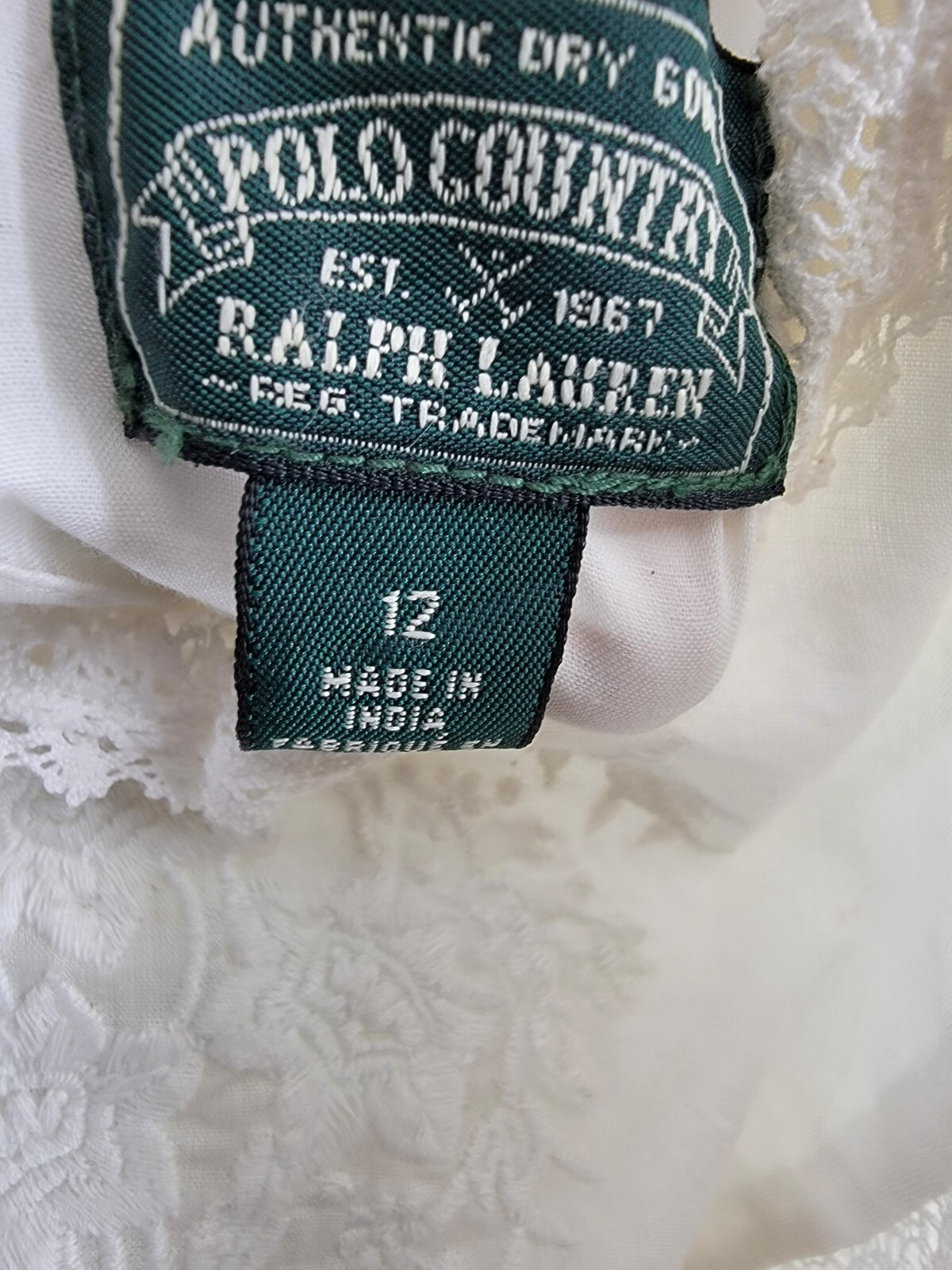 Ralph Lauren Embroidered Voile Top Girls' 12 White Collared Ruffled Button Back - Picture 11 of 19