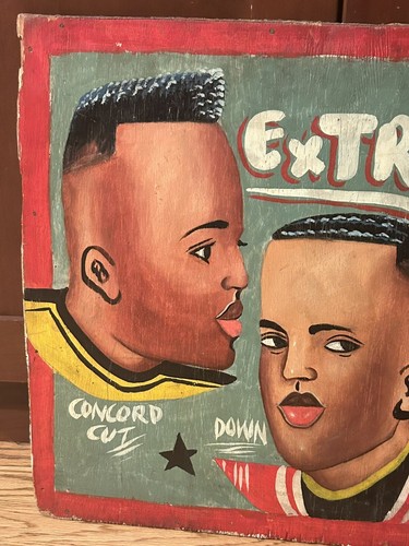 Hand-Painted Barbershop Sign from Ghana, Africa Outsider/Naive/Folk Art  Vintage