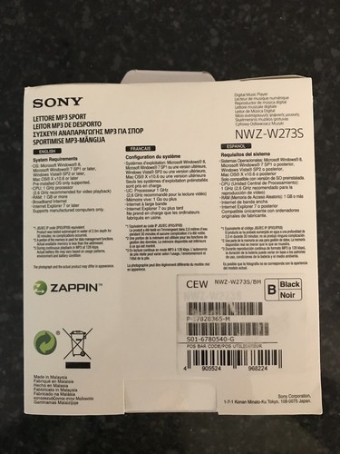 Sony Walkman NWZ-W273S Black ( 4GB ) MP3 Player Swimming Earbuds NEW