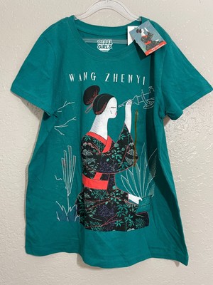 Rebel Blouse Women's Short Sleeve Wang Zhenyi T-Shirt Graphic Green Small