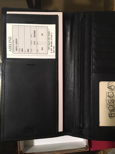 Bosca Black Leather Flight Attendant Travel Organizer Tickets Passport Wallet