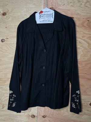 Rafaella Womens 100% Linen Button Front Long Sleeve Shirt Size 10 Black