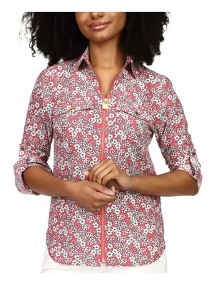 Женский розовый топ XXS с отложным воротником на рукавах и застежкой-молнией MICHAEL MICHAEL KORS XXS