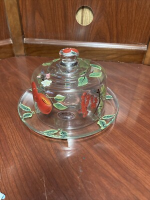 Vintage Hand-Painted Fruit Dome Glass Dish 6 Inches ￼fruit Images Floral