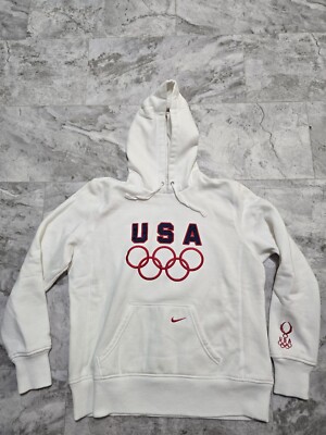 Nike Beijing USA Olympic Hoodie Womens Size Large 12-14 White, Red, Blue 