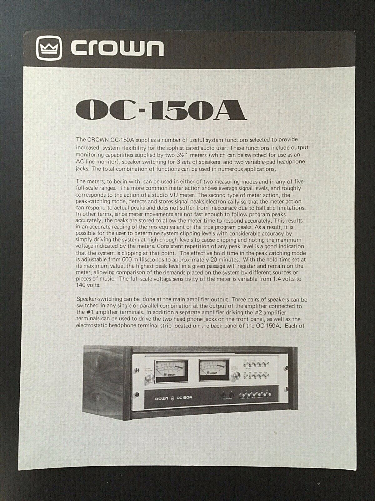 Crown Brochures & Test Report Sheets Models D-60, D-150A, IC-150A, OC-150A