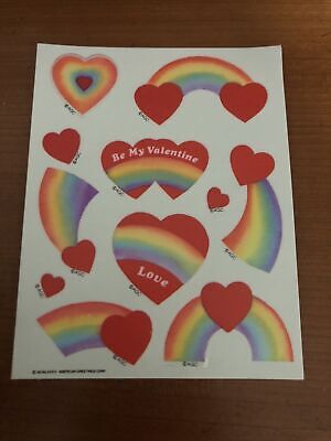 Vintage American Greetings AGC Valentine s Hearts & Rainbows Sticker Sheet Rare