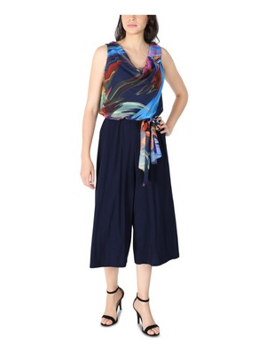 

SIGNATURE BY ROBBIE BEE Женский темно-синий комбинезон без рукавов с широкими штанинами Petites, Navy