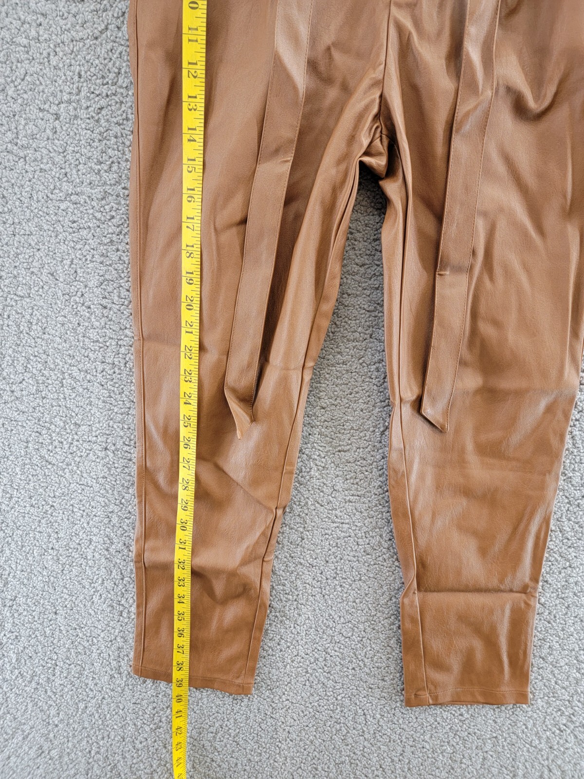 Lucy Paris Faux Leather Paperbag-Waist Pants Women's S Cognac Zip Front Closure - Picture 9 of 18
