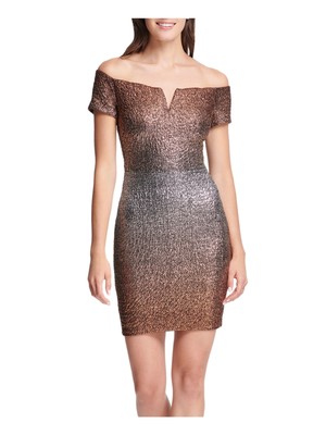 

Женское золотое платье GUESS с коротким рукавом и открытыми плечами, короткое коктейльное облегающее платье, Золотой