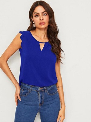 

SHEIN Женский синий топ с закругленным краем и волнистыми рукавами плюс