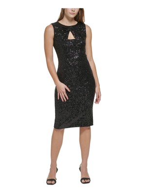 Женское черное платье-футляр без рукавов с разрезом сзади на подкладке от CALVIN KLEIN Petites 6P