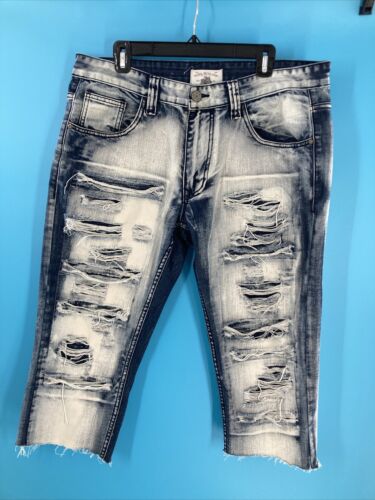 S Smoke Rise Cropped Cut Off Distressed Denim Jeans, 38” Waist