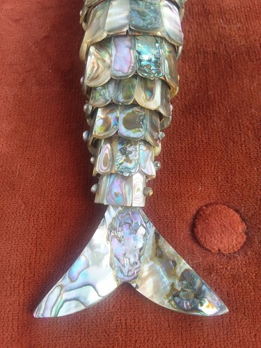 Vintage Abalone Mother Of Pearl Articulated Fish Bottle Opener 7