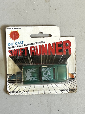 Swift Runner Die Cast Green with Flames Race Car  a2