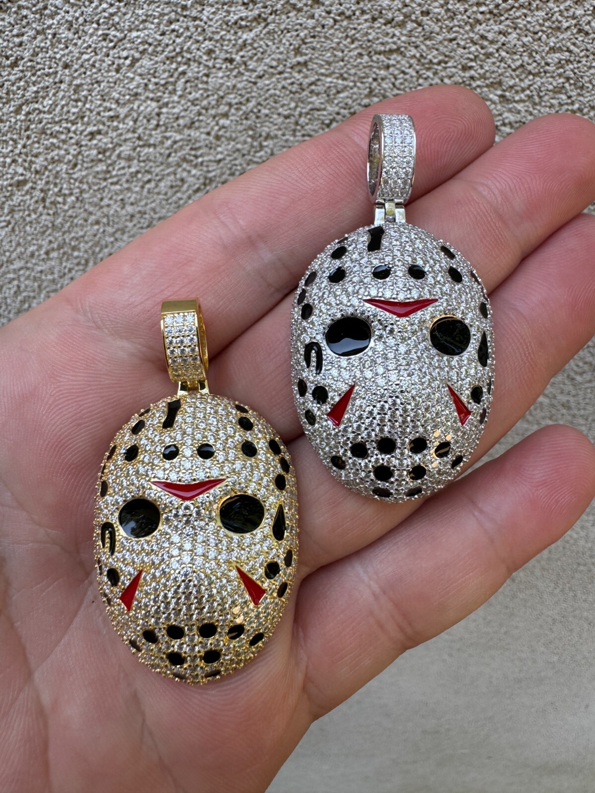 Pre-owned Hip Hop Real Moissanite Friday The 13th Jason Iced Pendant Necklace 925 Silver / Gold In White