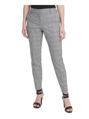 

DKNY Женские черные брюки до щиколотки в клетку Формальные прямые брюки Petites, Черный, XG9PG401