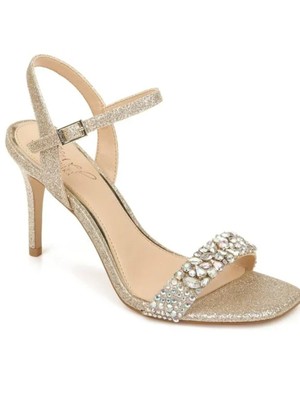 JEWEL BADGLEY MISCHKA Женские золотые сандалии Natasha Square Toe Stiletto Slingback 8