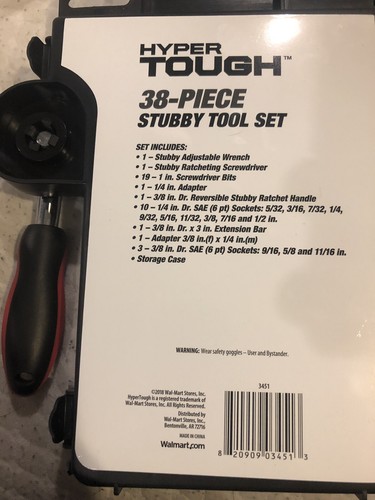 Hyper Tough 38 Piece Stubby Tool Set Ratchet, screwdriver, bits Household Sealed