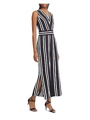 

Женский черный комбинезон в полоску с V-образным вырезом RALPH LAUREN Wear To Work