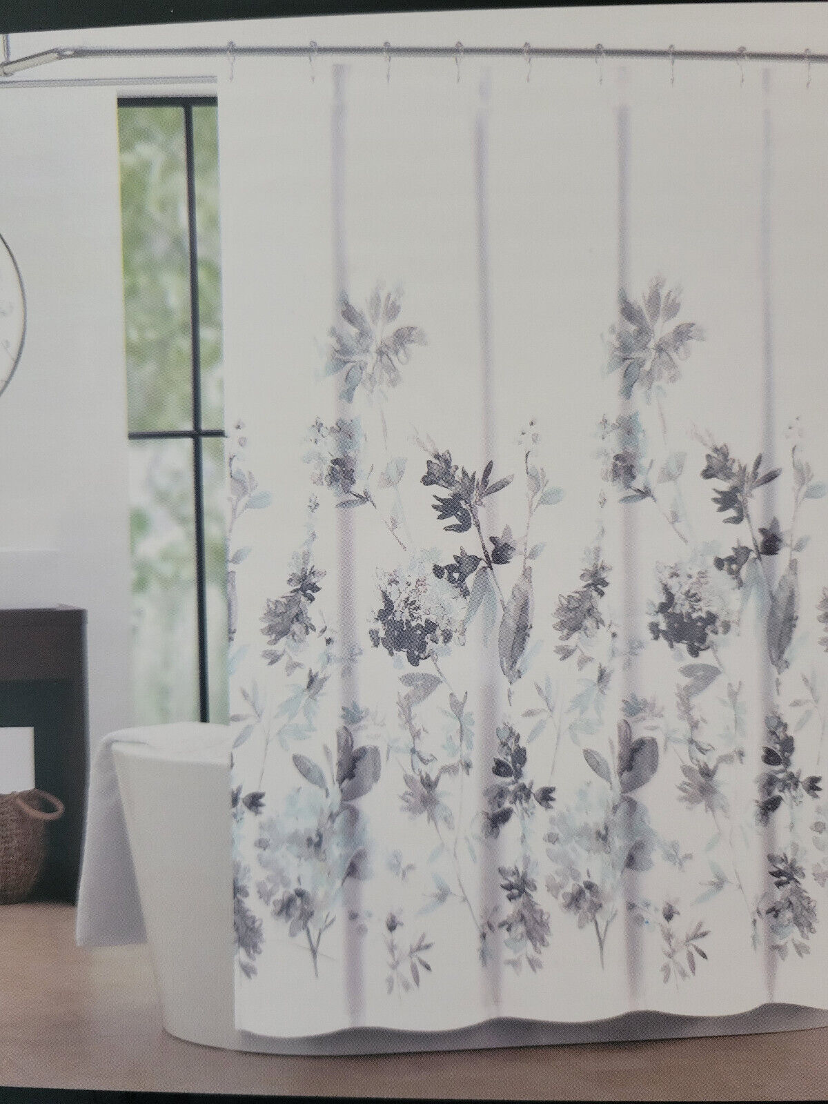 Tahari Home Shower Curtain, Giacomo Floral Gray & Pistachio Watercolor-72 x 72in