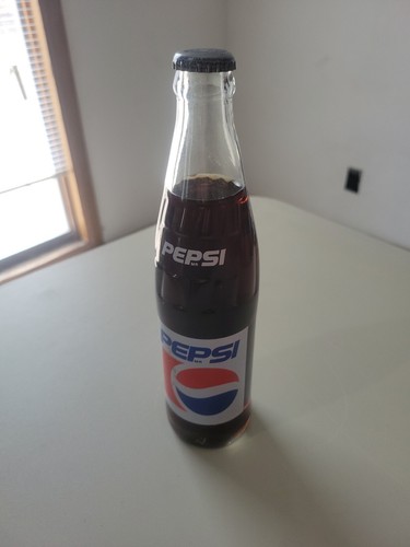 Vintage Clear Glass Long Neck Pepsi Bottle  Full  12 oz.