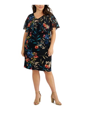 CONNECTED APPAREL Womens Navy Short Sleeve Knee Length Sheath Dress Plus 24W