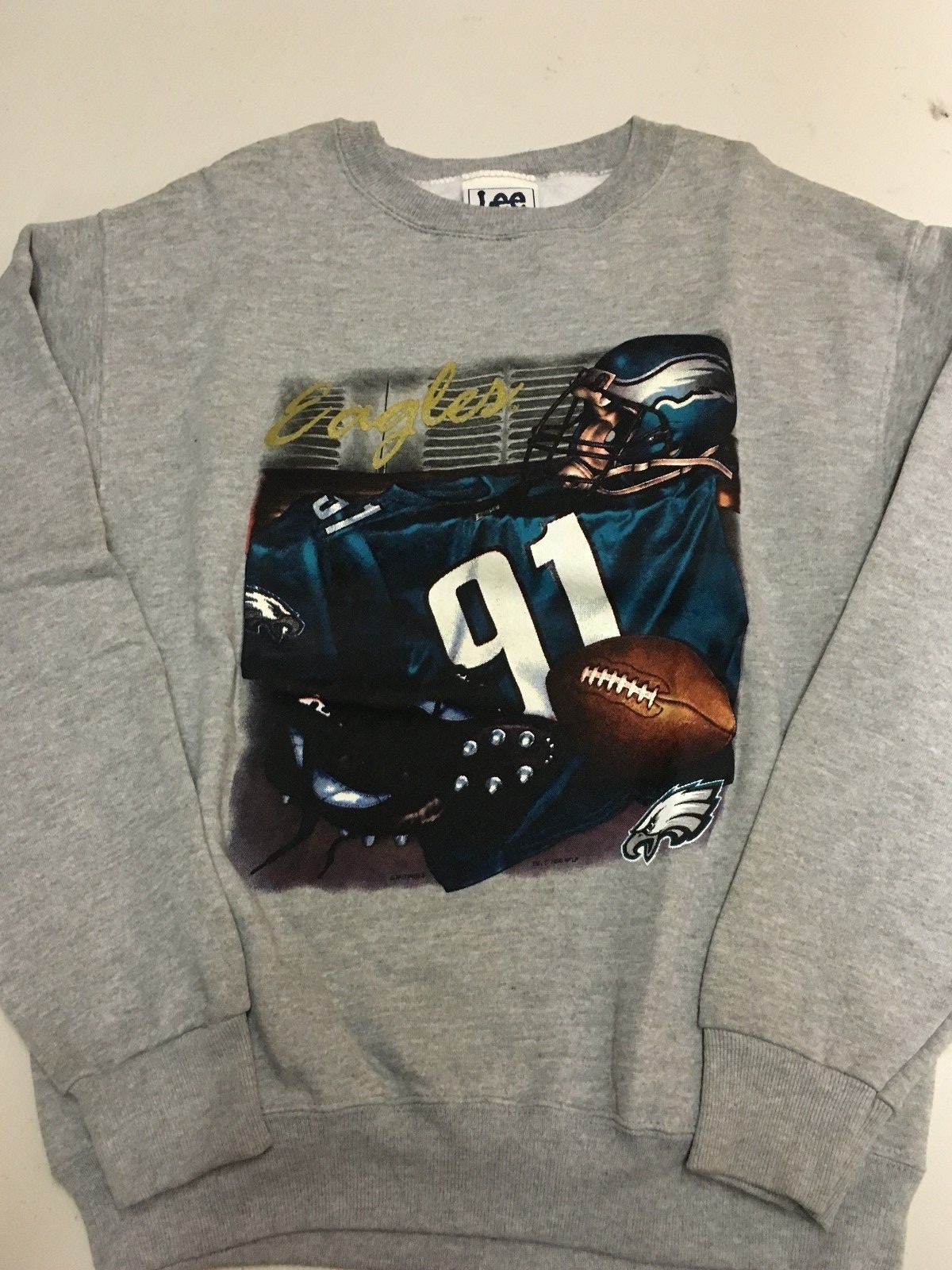 PHILADELPHIA EAGLES YOUTH GRAY RETRO JERSEY HELMET SWEATSHIRT FREE SHIPPING