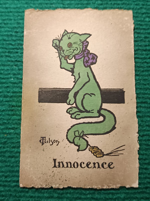 CPA CATS - ILLUSTRATION - INNOCENCE - CHAT AVEC UNE FICELLE - SIGN T. GILSON