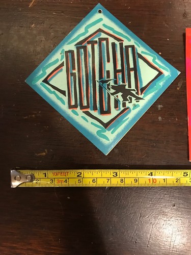 GOTCHA Surfboards Clothing Tag Neon 80's Shark Flag Logo Vintage Surfing STICKER